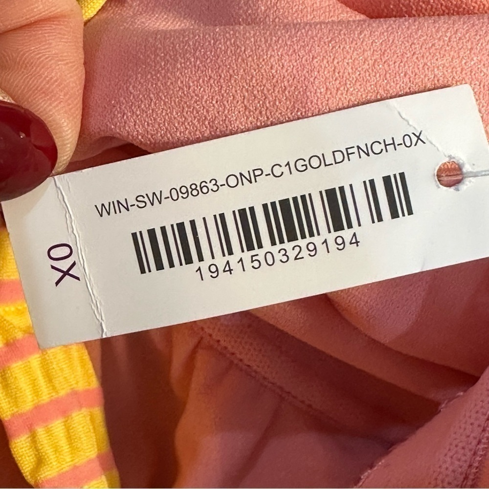 Adore Me Natasha Swimsuit Yellow Pink Tank Stripes Conch - Picture 7 of 7